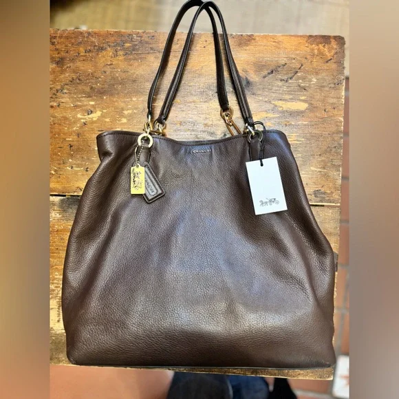 Coach Madison Leather Tote Chocolate Taupe Brown Purple Lining - Picture 4 of 9